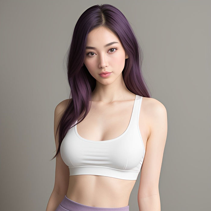 sexy fit asian girl with a white top and purple hair