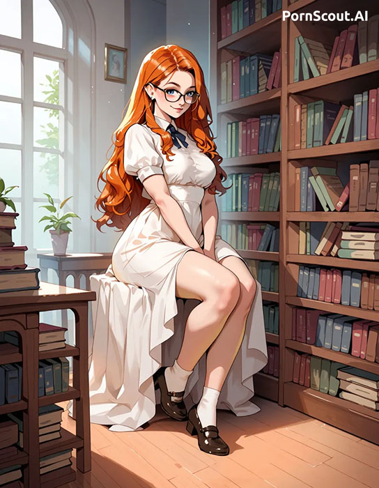 sexy redhead girl vintage dress library